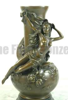 signed Louis.Moreau bronze statue moon maid art nouveau evening vase 