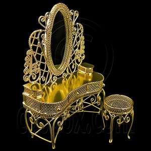 Gold New Wire Vanity Desk Chair Mirror 112 Dolls House Dollhouse 