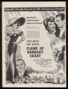 1945 John Wayne Flame of Barbary Coast movie ad  