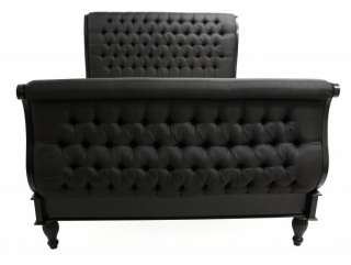 French Bedroom Furniture Black Luxury Upholstered sleigh Button Bed 