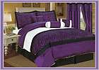 11 Pc Flocking Zebra Satin Comforter Set+Window Curtain King Purple 