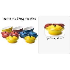  Mini 4 Oval Ceramic Baking Dish with Lid, Yellow Kitchen 