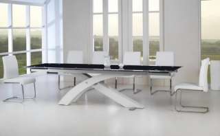 NEXUS WHITE GLASS EXTENDING DINING TABLE + AND 8 CHAIRS  