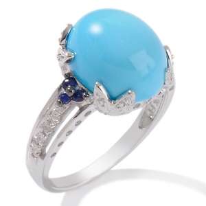 Sleeping Beauty Turquoise, Blue Sapphire and Diamond 14K White Gold 