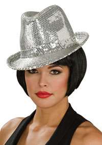 Adult Silver Sequin Fedora Hat   Costume Accessories