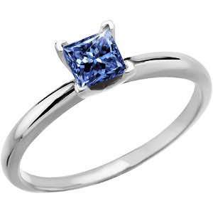 Prong Solitaire 14K White Gold Ring with Fancy Blue Diamond 0.1+ carat 