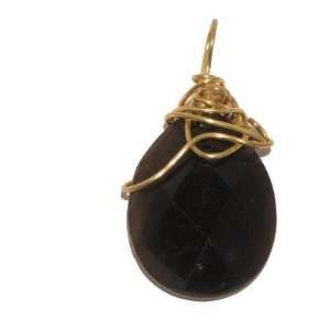   12 Faceted Drop Black Crystal Gold Wire Nest Stone 1.5 Jewelry