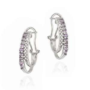  Silver Amethyst & Diamond Accent Two Row Half Hoop Earrings Jewelry