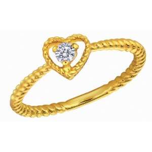  18K Yellow Gold Diamond Heart Shaped Stackable Ring (0.07 