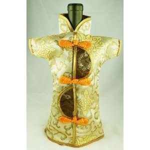 Decorative Wine Dress   Cute Gold Female Wine Dress with 3 Buttons 