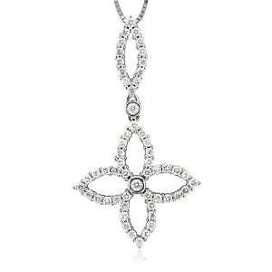 14k White Gold Clover 4 Leaf Diamond Pendant Necklace (GH, I1 I2, 0.40 