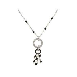    9ct White Gold Black Onyx, Pearl & Diamond Necklace Jewelry