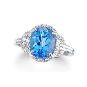    3.57 Ct Royal Blue Topaz & Diamond White Gold Ring New Jewelry