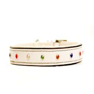  Leather Dog Collar with Multi colored Crystals Pet 