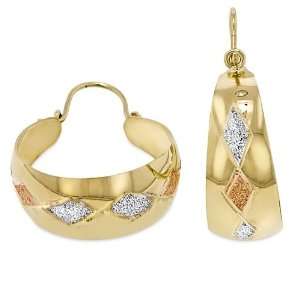 Ladies14K Tri color Gold Hi Polish Laser / Diamond cut Bangle Earrings 