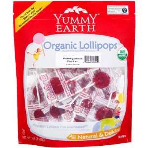 Yummy Earth   Organic Lollipops Gluten Free Pomegranate Pucker Flavor 