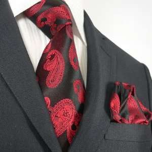   12L Black Red Paisleys Mens Silk Tie Set Tie+Hanky &Plastic Hook