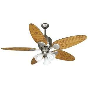 Bay   54 Ceiling Fan, Brushed Nickel Finish with Oak Bamboo Blade 