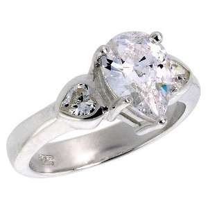  Sterling Silver 1.5 Carat Size Pear Cut Cubic Zirconia Bridal Ring 