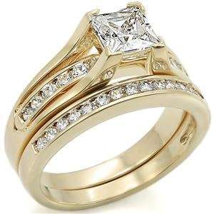  CZ WEDDING RINGS   Gold PlatedPrincess Cut One Carat CZ 