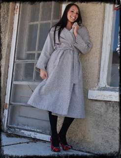 Vintage 70s Gray Wool Flecked Tweed Wrap Coat  