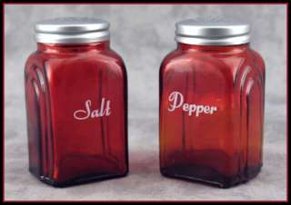 RED GLASS ARCH SALT & PEPPER SHAKER SET  