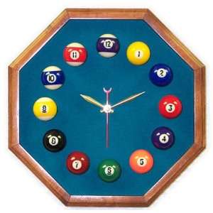  Billiard Clock Mahogany & Std Green Mali Felt