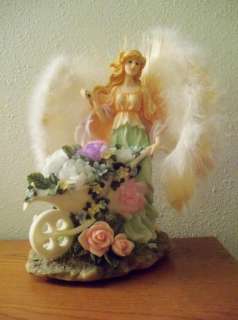 De Capoli Winged Angel in Rose Flower Garden Wheelbarrow Figurine 