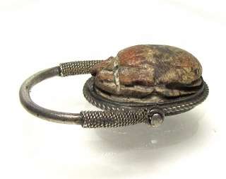 Beautiful Antique Silver Carved Scarab Beetle Flip Swivel Ring 