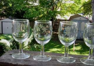 WINE GLASS LOT 5 VINTAGE ELEGANT WINE GLASSES  