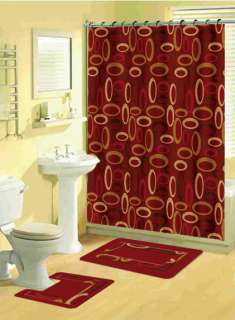   Geometric Bath 15 Pcs Mat Shower Curtain w. Hooks Bathroom Rug Set