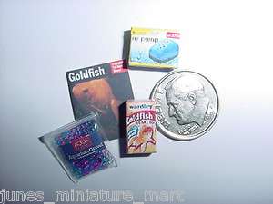   Miniature 4pc Goldfish Aquarium Supplies Food Gravel Book Lot  