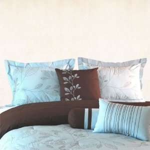  Ivy 7 Pillowcase Comforter Set ( Aqua/Multi, Queen )