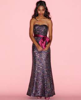 Speechless Dress, Strapless Sweetheart Belted Sequin Gown   Juniors 