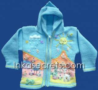 100 Arpillera Zipper Jacket hood, sizes 2 8, 100% HandMade PERU 