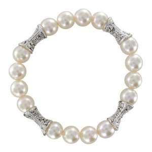   Simulated Pearl and Artisan Inspired Bead Stretch Bracelet Jewelry