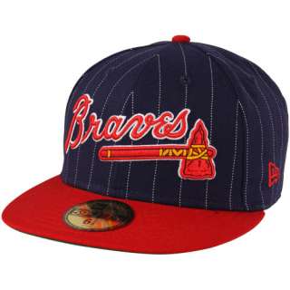 New Era Atlanta Braves 59Fifty Pin Script Fitted Hat   Navy Blue 