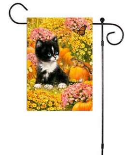 Fall Autumn Black Kitten & Pumpkins Mums Chipmunk Sm Flag  