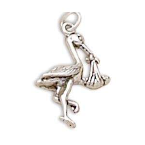 Stork with Baby Charm Sterling Silver Jewelry