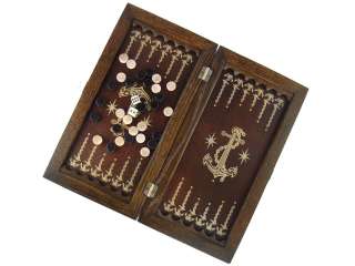11 Backgammon Set ANCHOR MARINE  Wooden Hand Made + Crocodile Skin 
