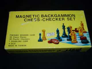 MAGNETIC BACKGAMMON CHESS CHECKER SET 1960S COMPLETE  