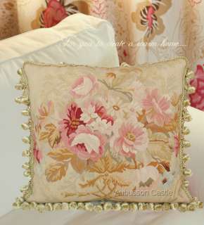 16x16 Hand Woven Aubusson Pillow Cushion Pink Roses Shabby Chic 