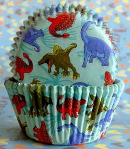 Blue dinosaur park baking cups cupcake liners    48 pcs  