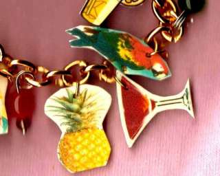 BEACH PARTY PARROT DRINKING GOLD PLATED CHARM BRACELET  