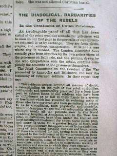 1864 illustr newspaper CONFEDERATE PRISONS mistreat UNION SOLDIERS in 