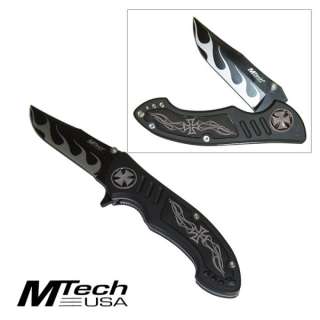 MTech Flaming Motorcycle Cross Folding Knife STEEL GRAY  