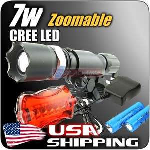 7w CREE Q5 LED Zoomable Bike Bicycle Head Light +Rear Flashlight Torch 