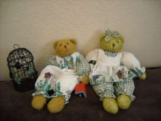  decoration dressed teddy bear pair boy and girl bird cage decor  