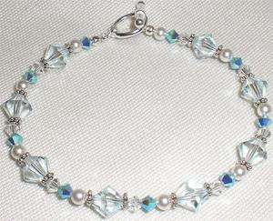 Azore LIght Blue Crystal Clear White Pearl Bracelet Made with 