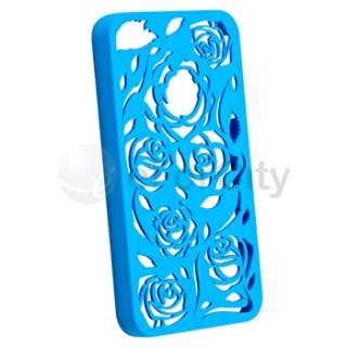 Blue lovely Carving Flower Rose Pattern Hard Back Cover case for 